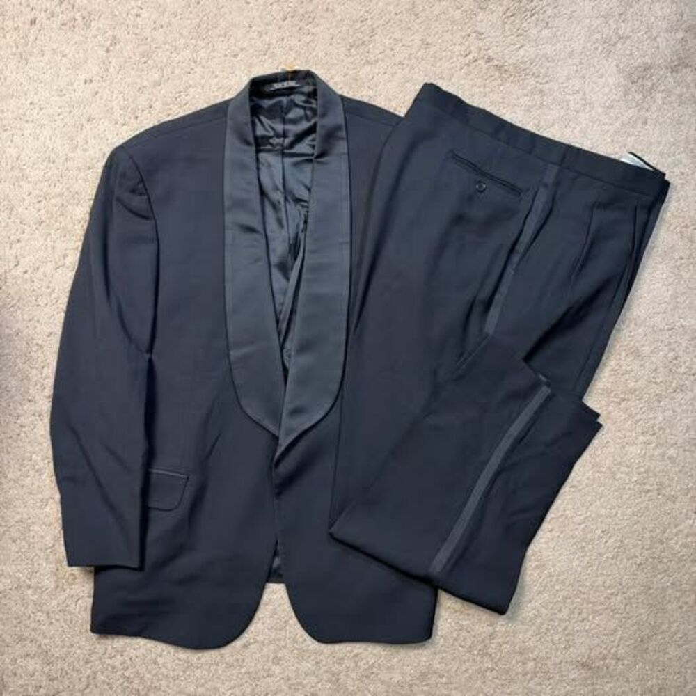 Franco Rossi Lanificio di Valdengo Super 120's Men's Black Wool Suit 46R 41x32